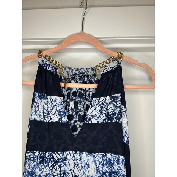 Michael Kors Womens XXS Chiffon Draped Halter Striped Maxi Dress Gold Chain Boho - Picture 5 of 9